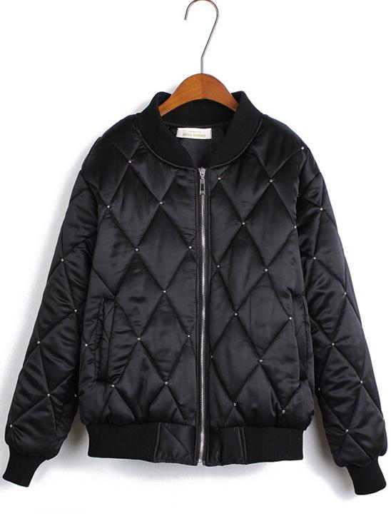 Romwe Long Sleeve Bead Zipper Jacket