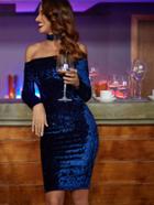 Romwe Bardot Velvet Dress With Choker