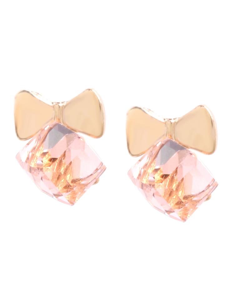 Romwe Cubic Rhinestone Bow Shape Earrings