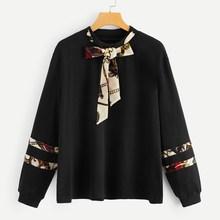 Romwe Plus Tie Neck Sweatshirt