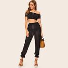 Romwe Elastic Waist & Hem Pleated Sheer Pants