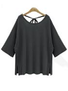 Romwe Dark Grey Tie-back Side-slit T-shirt