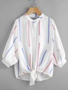 Romwe Puff Sleeve Tie Front Blouse