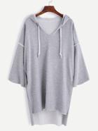 Romwe Grey Drop Shoulder High Low Drawstring Hooded Sweatshirt Dress