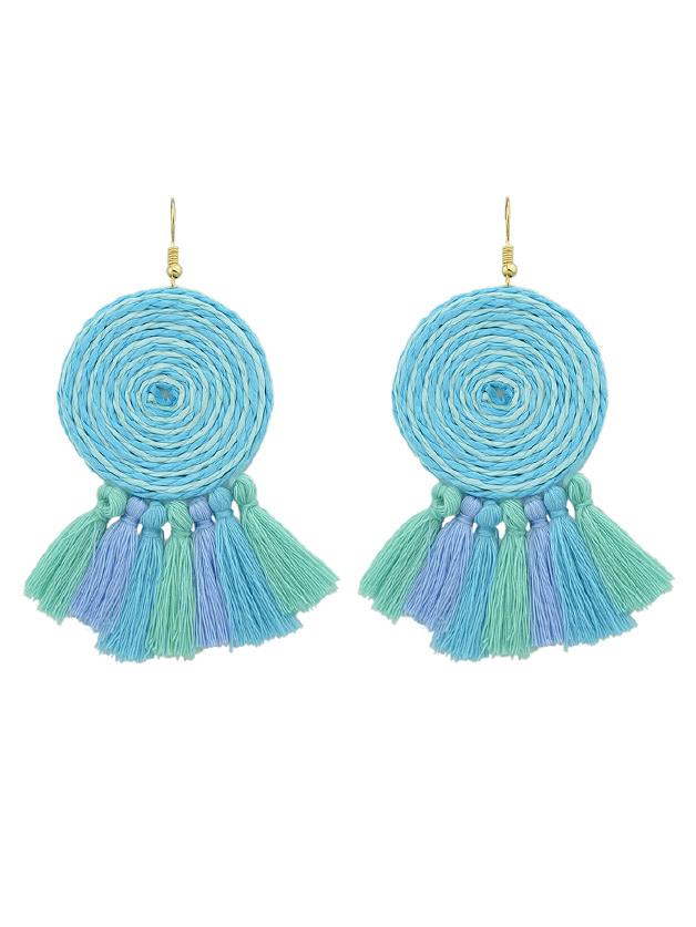 Romwe Blue Candy Color Long Tassel Big Hanging Earrings