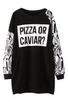 Romwe Letter And Floral Print Sweatshirt