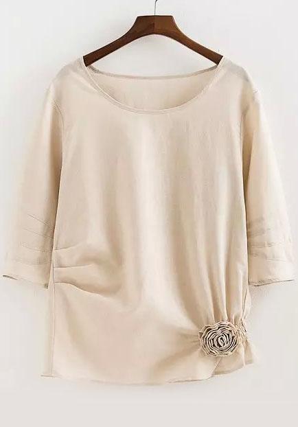 Romwe Round Neck Applique Beige Top