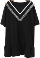 Romwe V Pattern Tassel Ruffle Black Dress