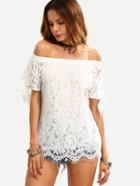 Romwe White Off The Shoulder Lace Insert Knotted Top