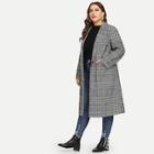 Romwe Plus Houndstooth Notched Tweed Coat