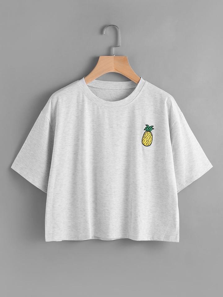 Romwe Pineapple Embroidered Slub Tee