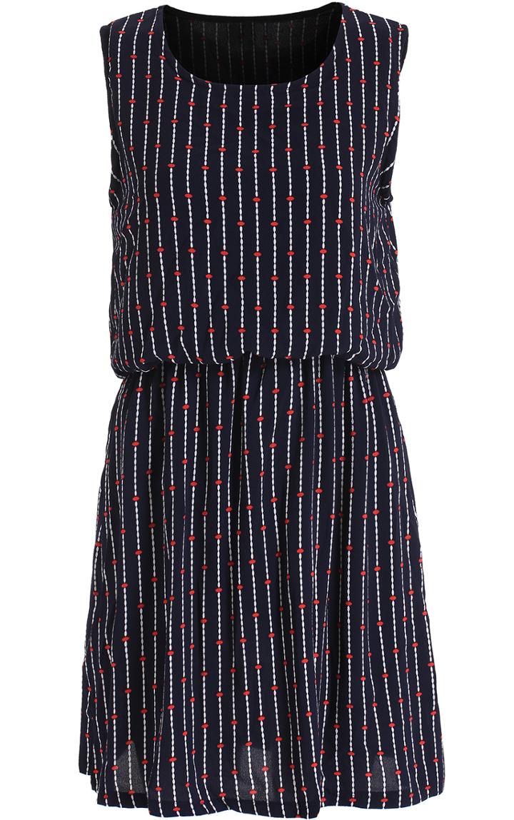 Romwe Blue Sleeveless Vertical Stripe Chiffon Dress