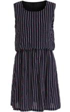 Romwe Blue Sleeveless Vertical Stripe Chiffon Dress