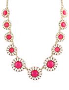 Romwe Red White Gemstone Flower Gold Chain Necklace