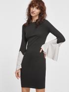 Romwe Black Ribbed Knit Contrast Bell Sleeve Bodycon Dress