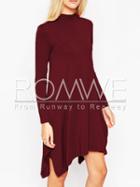 Romwe Red Long Sleeve Asymmetric Dress