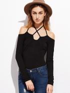 Romwe Strappy Halter Neck Fitted T-shirt