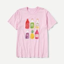 Romwe Guys Juice Bottles Print Tee