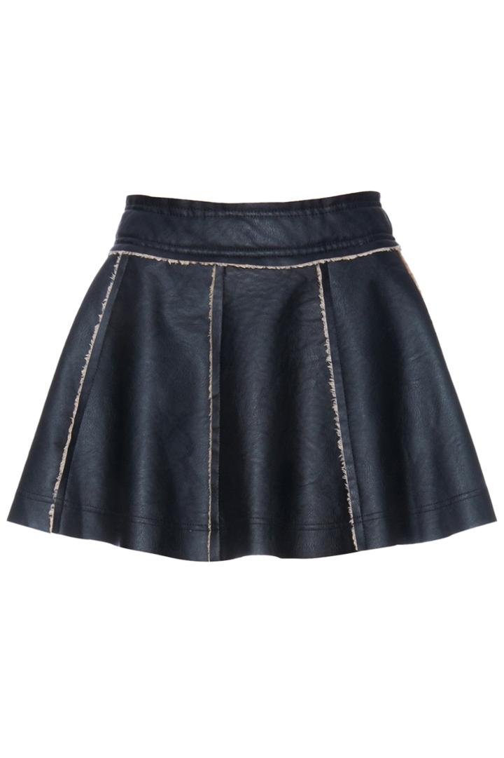 Romwe Romwe Fluffy Lining Black Vinyl Skirt