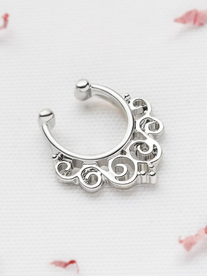 Romwe Silver Cutout Vine Nose Ring