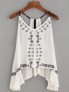 Romwe White Embroidered Asymmetrical Hem Cami Top