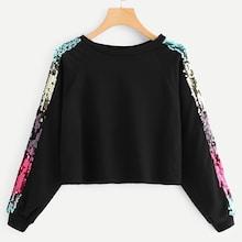 Romwe Contrast Sequin Sweatshirt