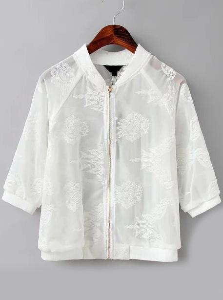 Romwe With Zipper Embroidered Coat