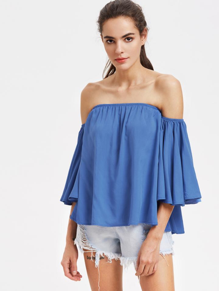 Romwe Frill Sleeve Swing Bardot Top