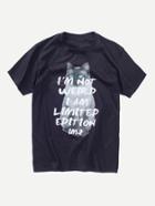 Romwe Men Letter And Cat Print Tee
