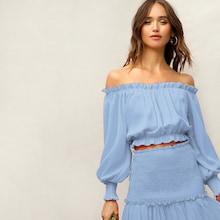 Romwe Frilled Off Shoulder Lantern Sleeve Top