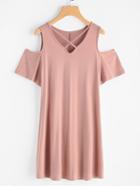 Romwe Crisscross V Neck Open Shoulder Tee Dress