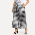 Romwe Plus Check Plaid Drawstring Wide Leg Pants
