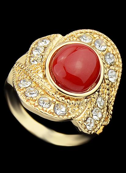 Romwe Red Gemstone Gold Diamond Ring