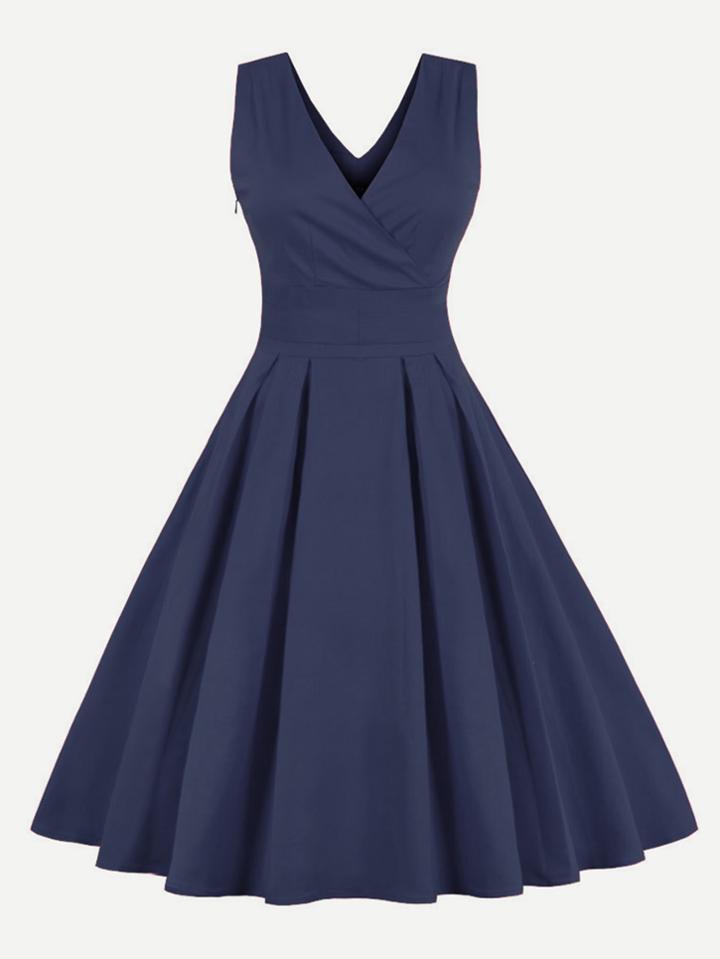 Romwe Surplice Wrap Double Plunge Tie Waist Dress