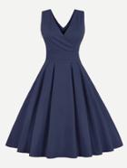 Romwe Surplice Wrap Double Plunge Tie Waist Dress