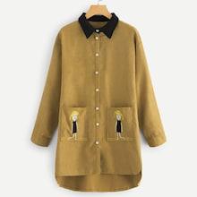 Romwe Figure Print Contrast Collar Dual Pocket Blouse