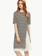 Romwe Striped Split Tee With White Pleated Skirt