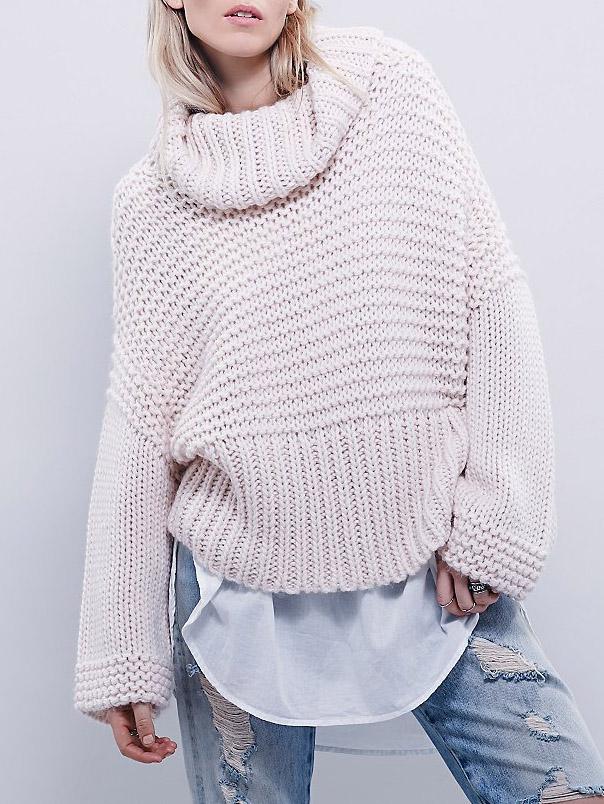 Romwe Draped Neck Loose Pink Sweater
