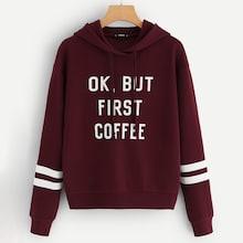 Romwe Drawstring Letter Print Hoodie