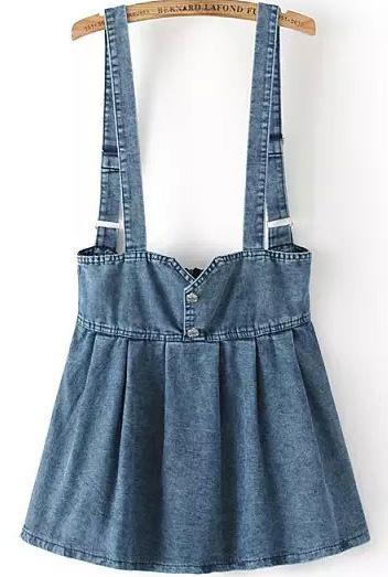 Romwe Straps With Zipper Denim Navy Dress