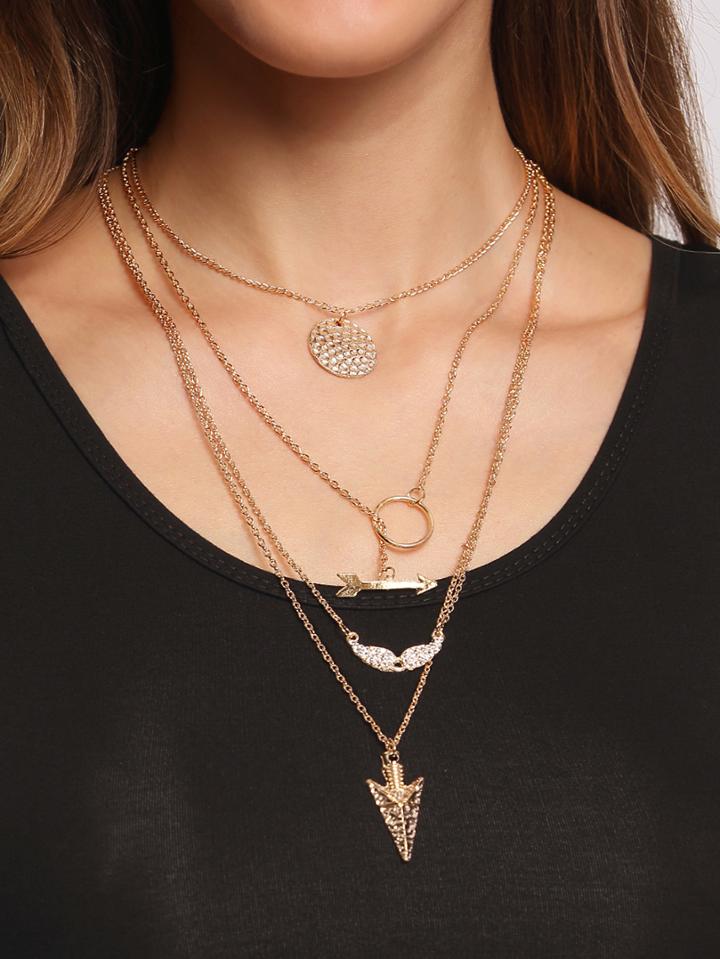 Romwe Crystal-encrusted Pendant Wrap Link Necklace
