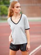 Romwe Grey V Neck Short Sleeve T-shirt