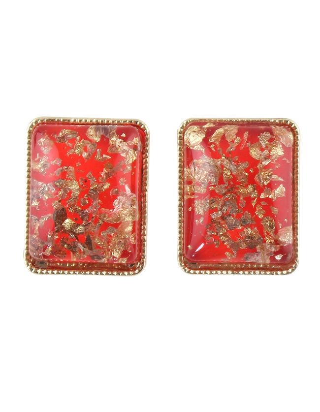 Romwe Red Amber Style Square Shape Small Statement Stud Earrings