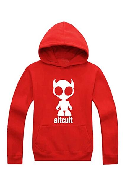 Romwe Alien Print Casual Red Hoodie