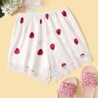 Romwe Strawberry Print Lace Panel Shorts
