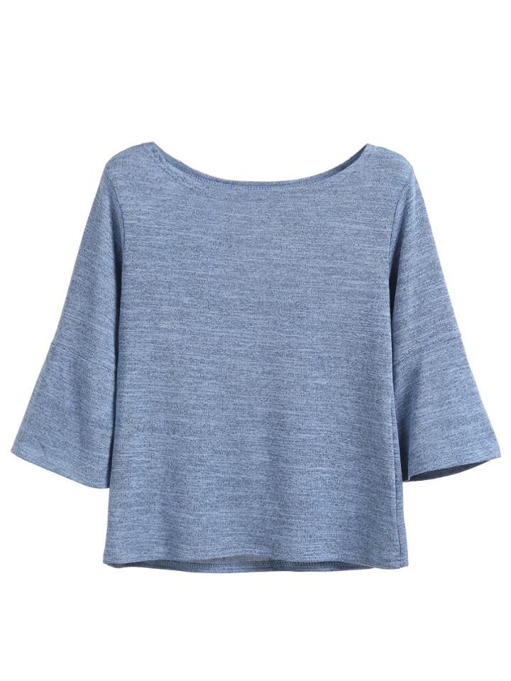 Romwe Blue Slub Casual T-shirt