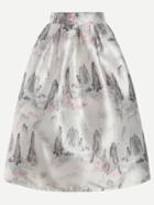 Romwe Landscape Print Zipper Flare Skirt