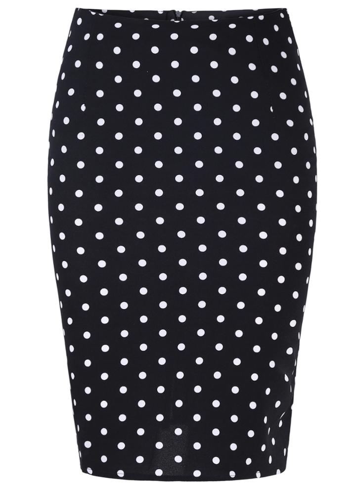 Romwe Black Polka Dot Bodycon Skirt