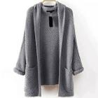 Romwe Pocket Front Textured Hooded Sweater Coat