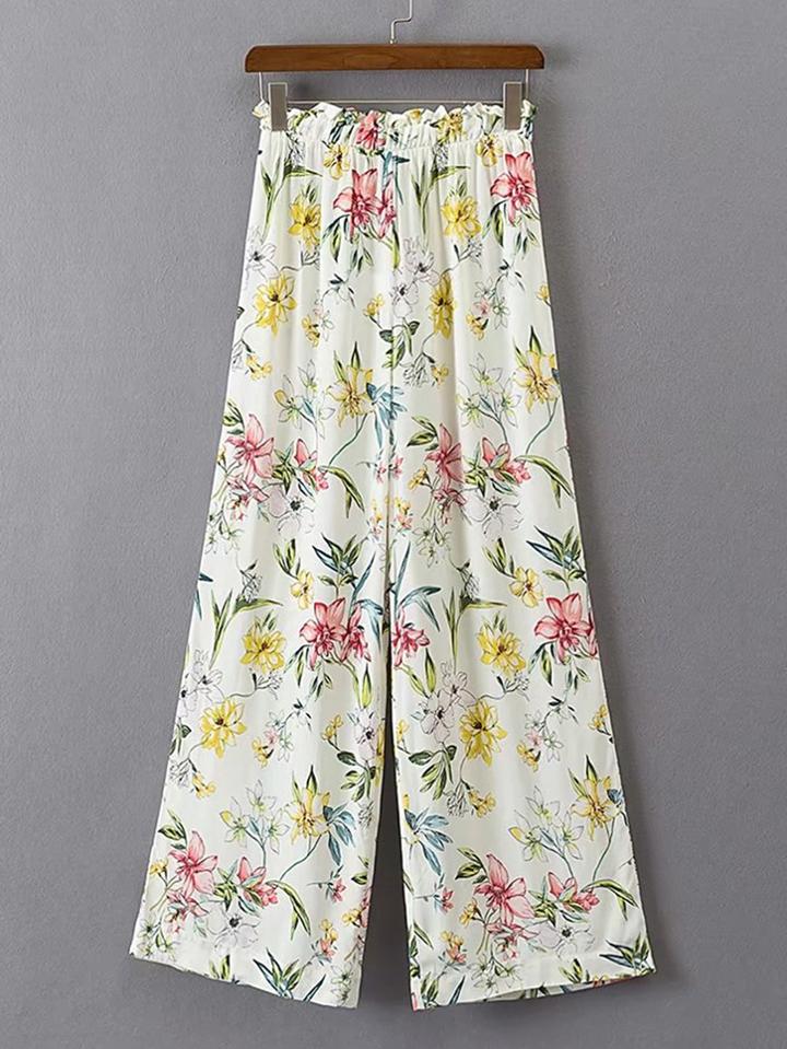 Romwe Elastic Waist Wide Leg Pants